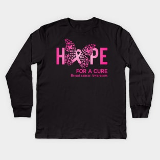 Hope For A Cure Butterfly Gift Breast cancer 2 Kids Long Sleeve T-Shirt